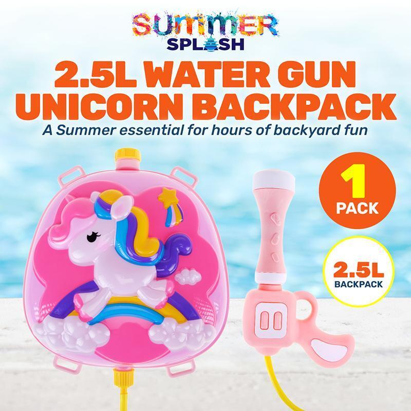 1PC Summer Splash® 2.5L Water Gun & Unicorn Backpack With Adjustable Straps