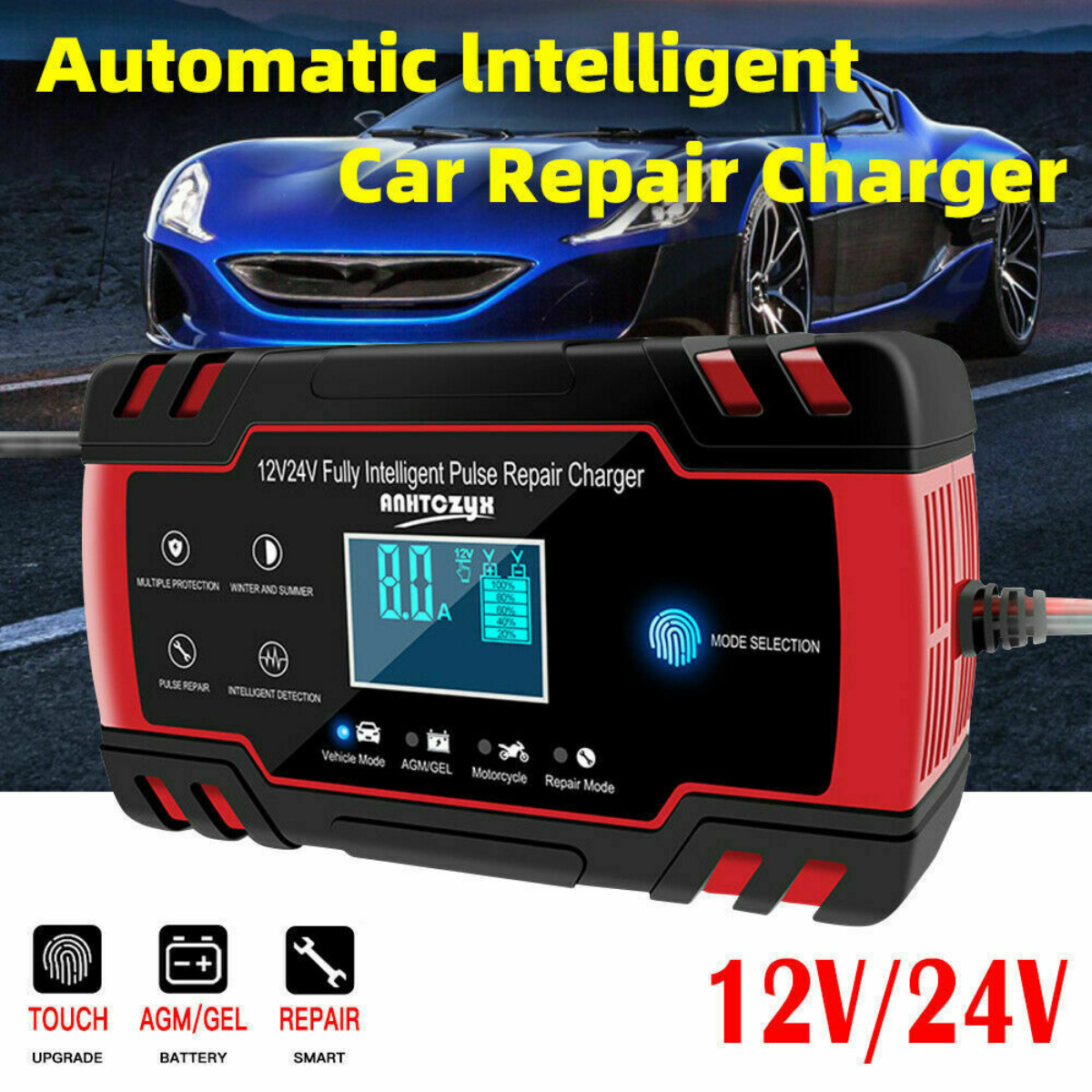 LCD 8A 12V/24V Smart Car Battery Charger Automatic Repair 4WD Boat Caravan Truck