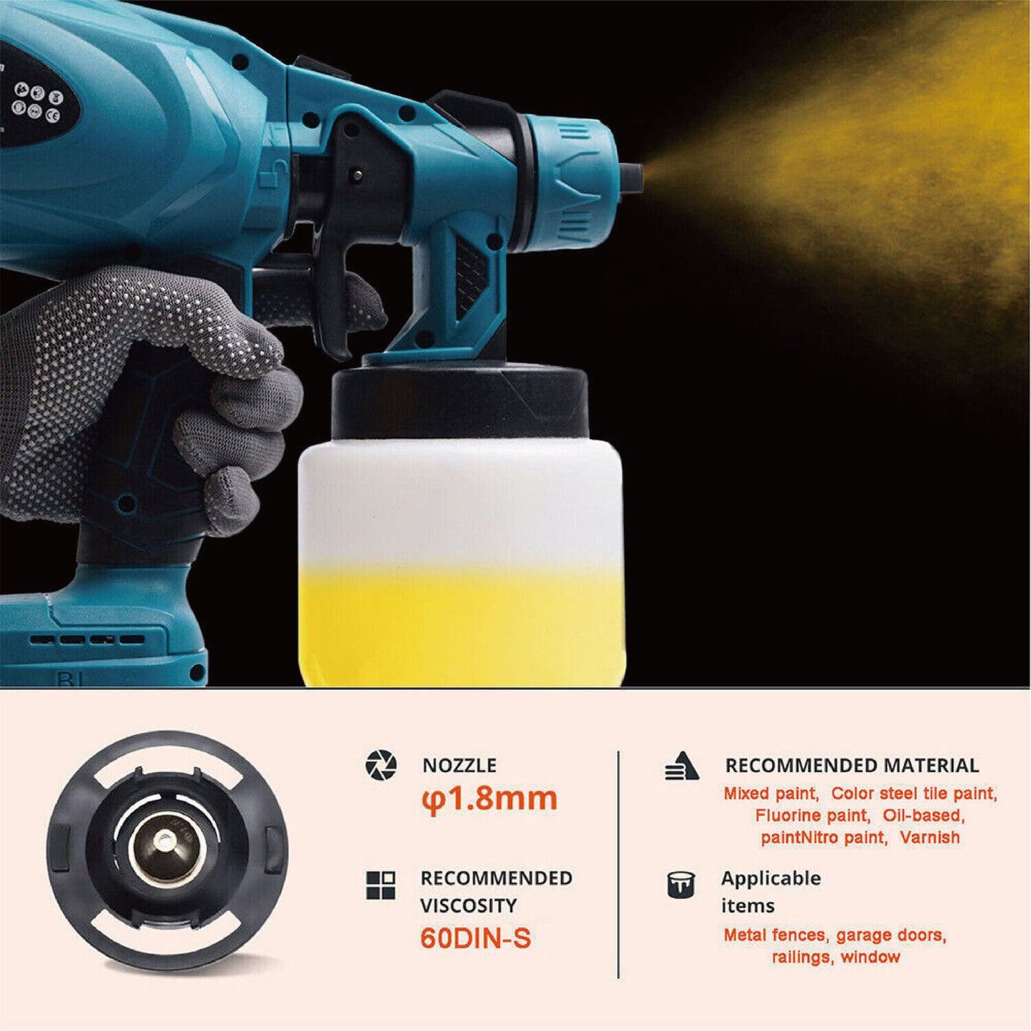 Cordless High Pressure Spray Gun Airless Paint Sprayer For 36V Battery