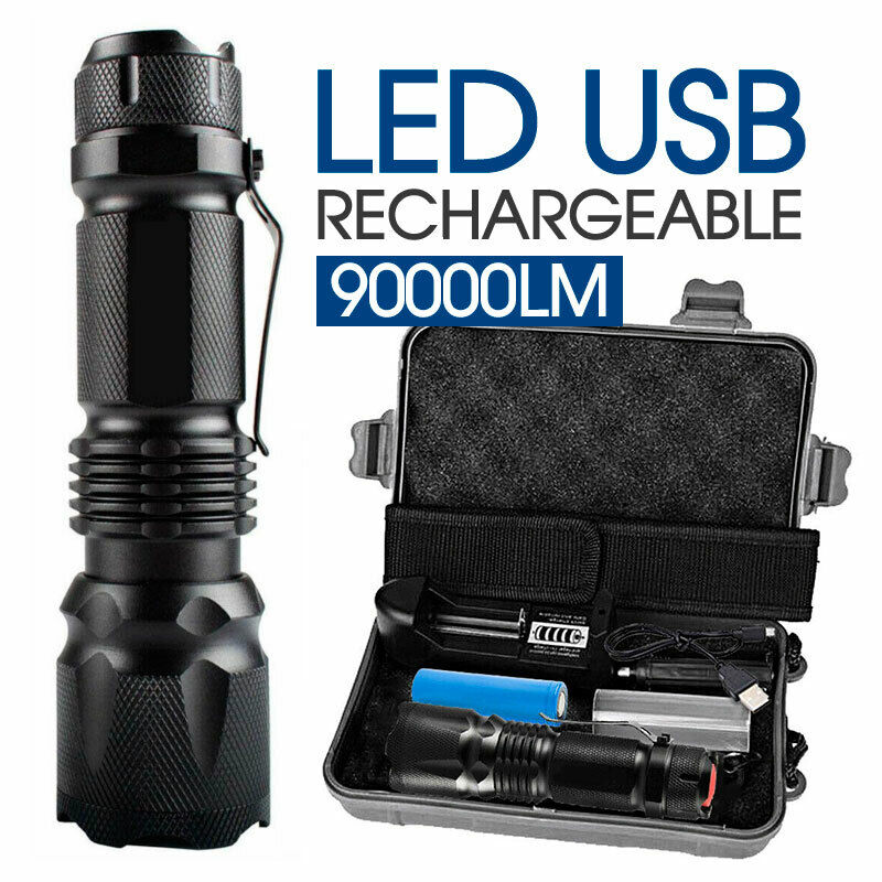 Super Bright 90000LM LED USB Rechargeable Flashlight LED Tactical light Torch