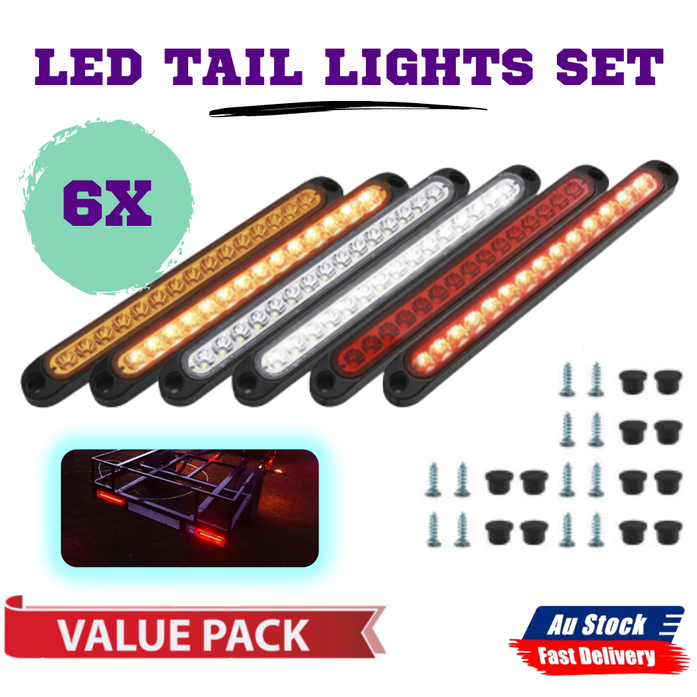 15 LED Tail Lights Set UTE STOP Brake Indicator Reverse Slim Strip Trailer Light