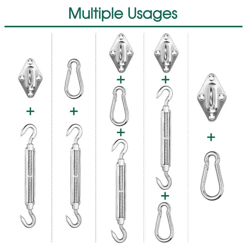 6mm 304 Stainless Steel Turnbuckle Kit – 4 Hook Open Body + Carabiners & Fixings