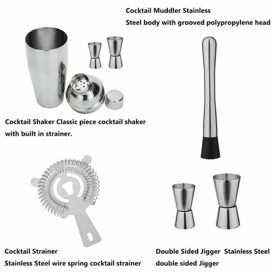 Cocktail Shaker Set Maker Mixer Martini Spirits Bar Strainer Bartender Stand Kit