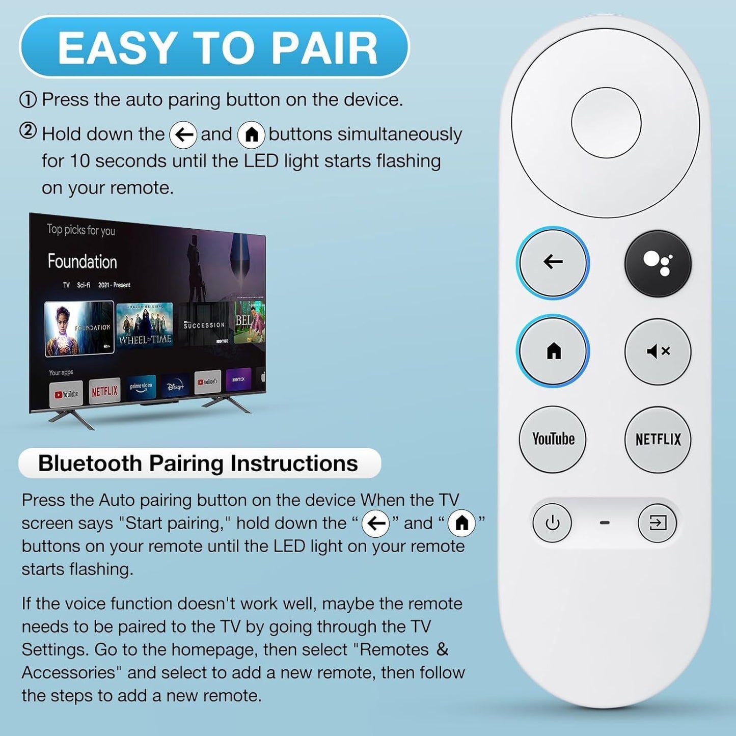 New Replacement For Chromecast With Google TV Voice Bluetooth IR Remote Control