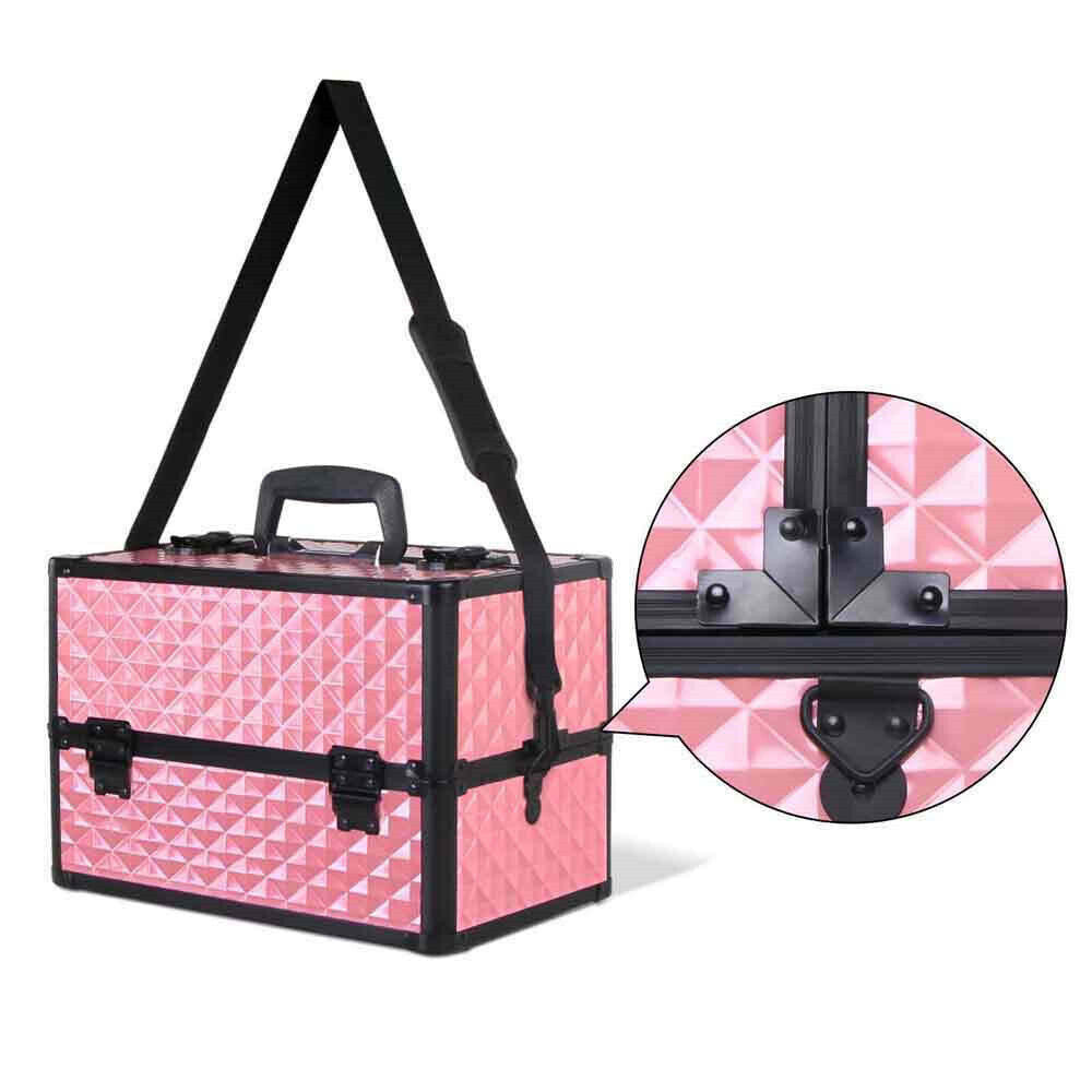 Cosmetic Beauty Makeup Case Carry Bag Organiser Box Strap Travel Portable Pink