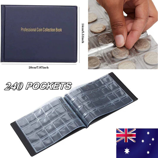 240 COIN HOLDER COLLECTION STORAGE COLLECTING MONEY PENNY POCKETS ALBUM BOOK
