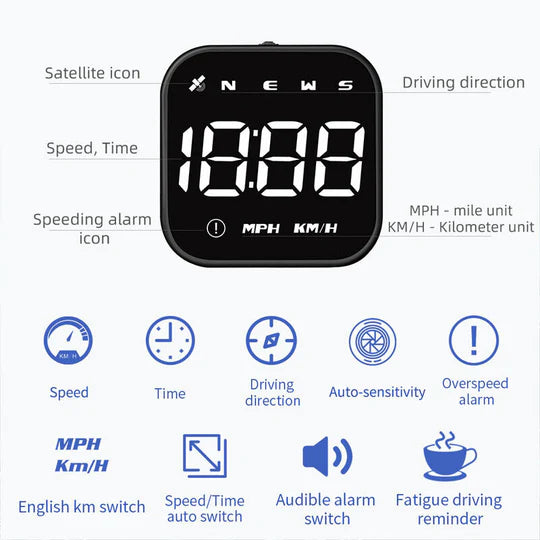 GPS HUD Head Up Display HD Speedometer Compass Speed Alarm For All Car Truck Bus