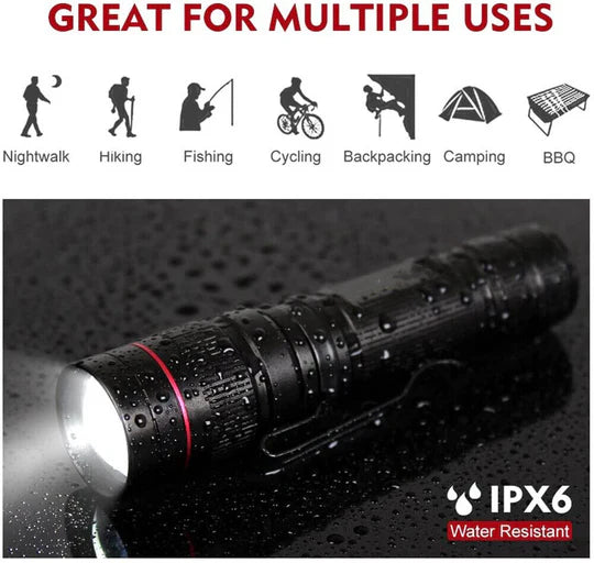 LED FLASHLIGHT ZOOM USB RECHARGEABLE TACTICAL TORCH LIGHT WATERPROOF
