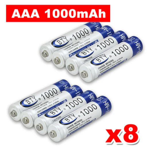 8x 1000mAh AAA Rechargeable Battery NI-MH 1.2V Recharge Batteries