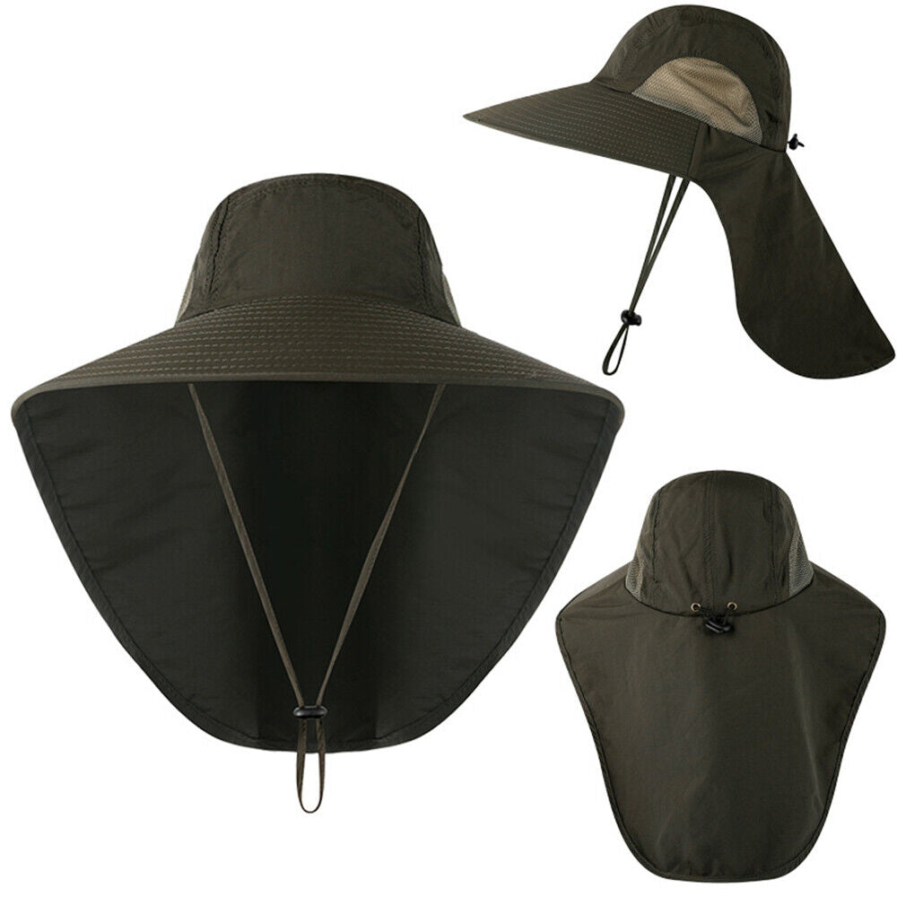 Mens Neck Flap Hat Wide Brim Unisex Hiking Fishing Sun Protection Outdoor Cap