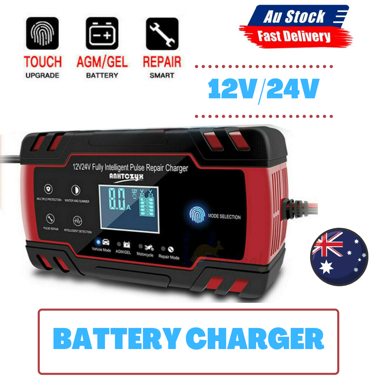 LCD 8A 12V/24V Smart Car Battery Charger Automatic Repair 4WD Boat Caravan Truck