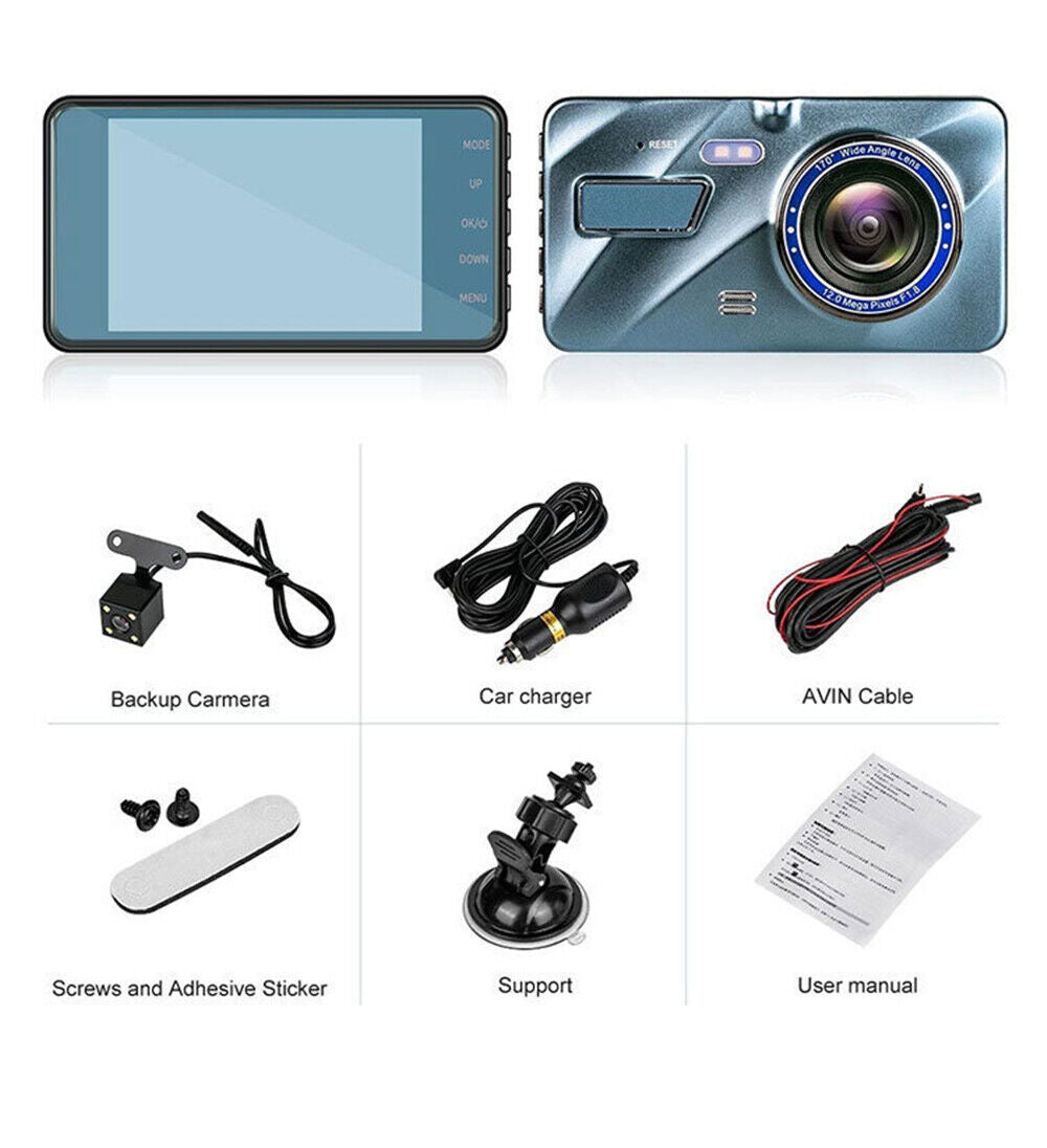 1080P Car Dash Dual Camera Video DVR Recorder Front Rear Night Vision G Sensor