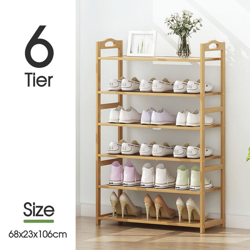 3-6 Tiers Layers Bamboo Shoe Rack Storage Organizer Wooden Shelf Stand Shelves