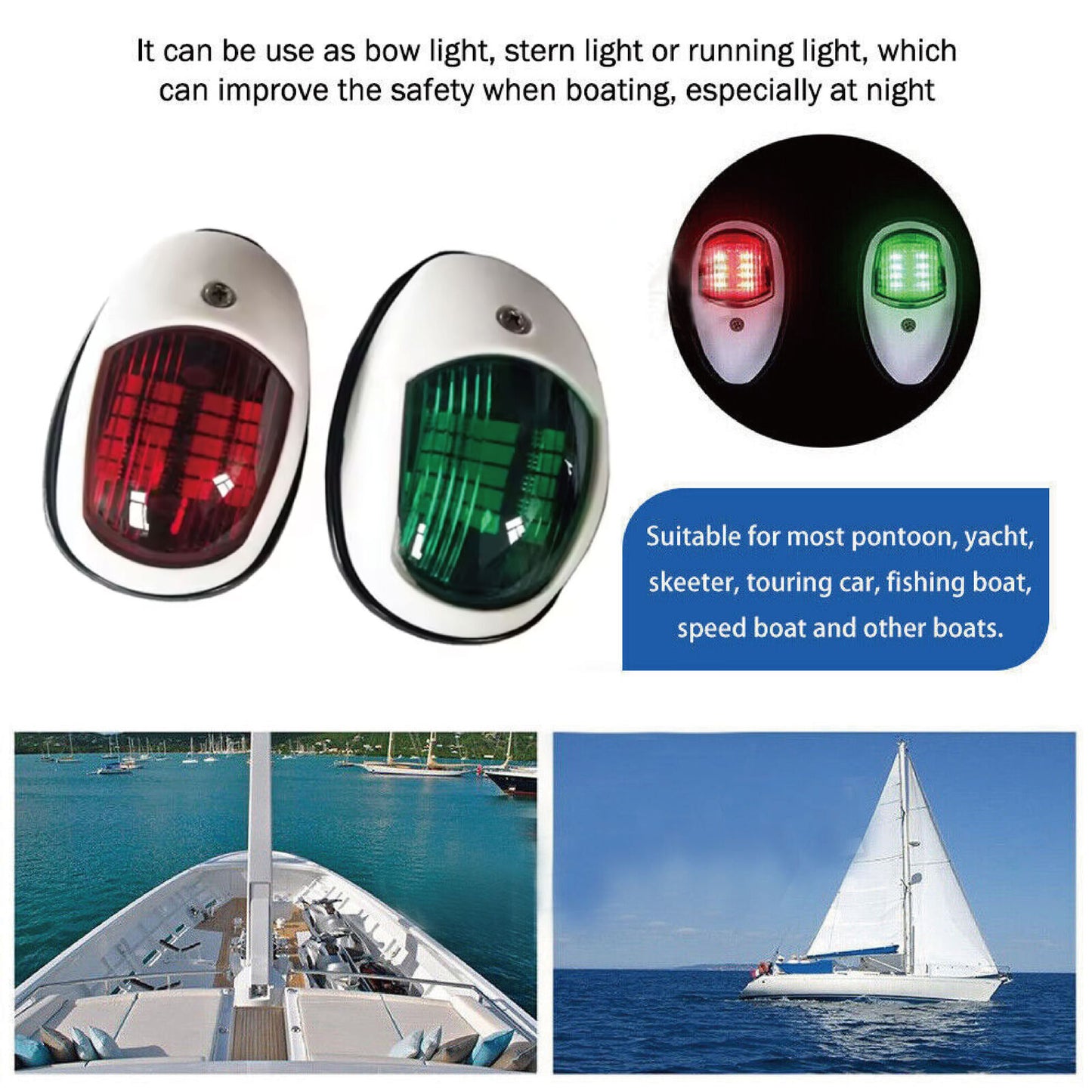 2x LED Waterproof Navigation Lights Port Starboard Marine Yacht Boat