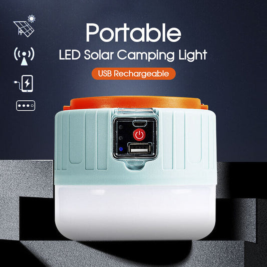 Portable LED Solar Camping Light Lantern Outdoor Tent Lamp USB Rechargeable