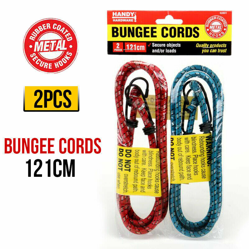 2Pcs Handy Hardware Bungee Cord High Grade Rubber Tip Metal Hooks 121cm