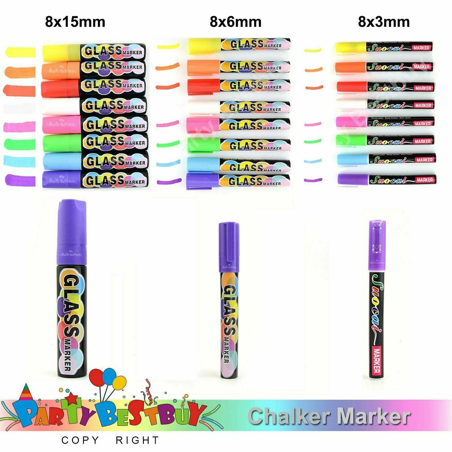 8pcs 3/6/15mm Liquid Chalk Marker Pens LED Writing Board Glass Art Pen Window