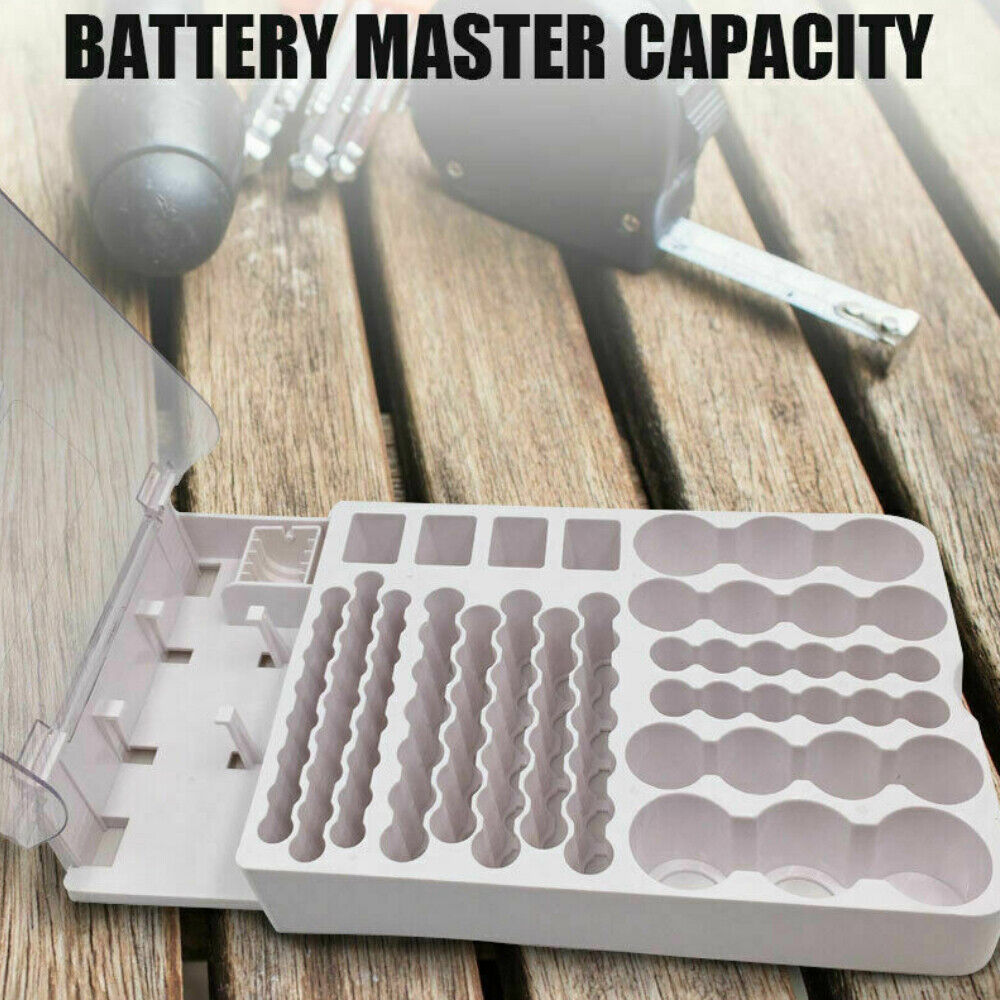 Battery Organizer Storage Holder with Tester - Battery Caddy Rack Case Box