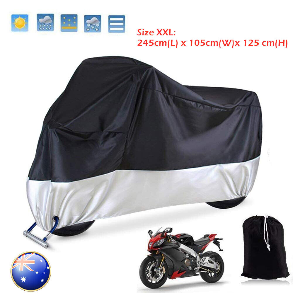 XXL Motorcycle Cover Waterproof 190T Wind Shelter Heavy Duty Dust Protective