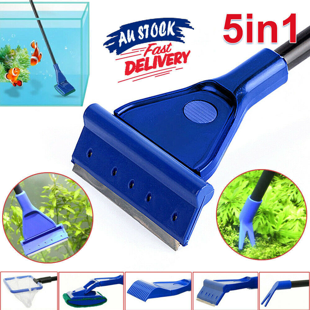 Water Aquarium Cleaning Tool 5 in1 Fish Tank Gravel Vacuum Glass Cleaner Brush