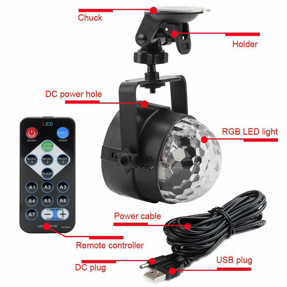 USB RGB LED Disco Ball DJ Party Light Effect Strobe Remote Auto Sound Activated