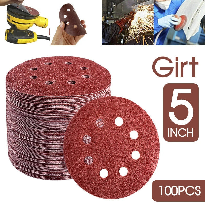 125mm 5" Sanding Discs 8-Hole 60-3000 Grit Orbital Sander Pads Sandpaper 100pcs