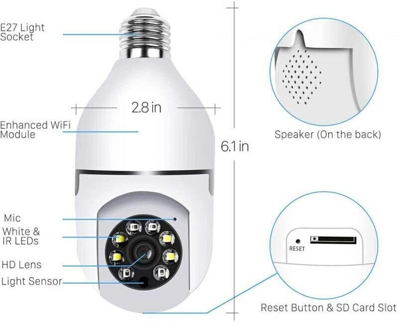 360° Panoramic WiFi Camera Light E27 Bulb 1080P Security IP Camera Night Vision