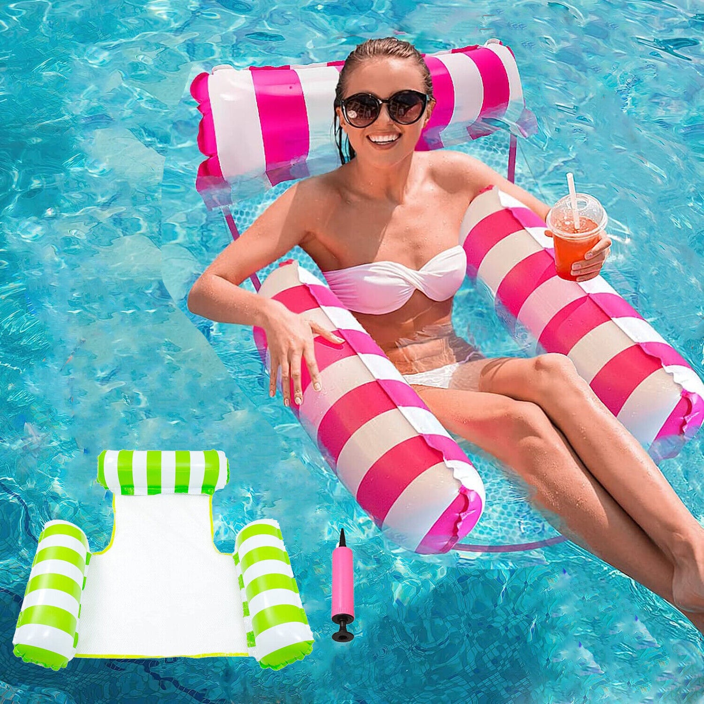 Water Hammock Lounger, Inflatable Pool Floating Bed Rafts, Swimming Chair Toys