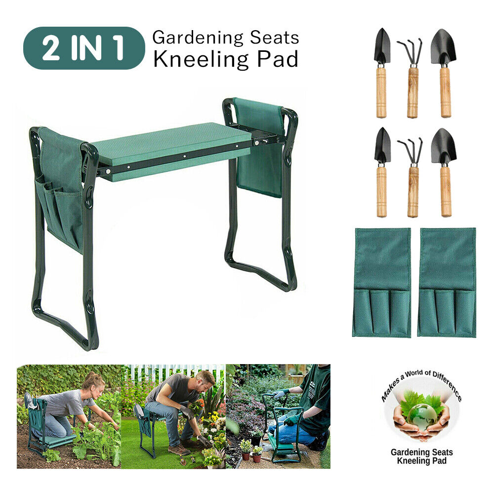 2 in1 Garden Seat Kneeler Foldable with 2 Tool Pouch Home Outdoor Bench Knee Pad