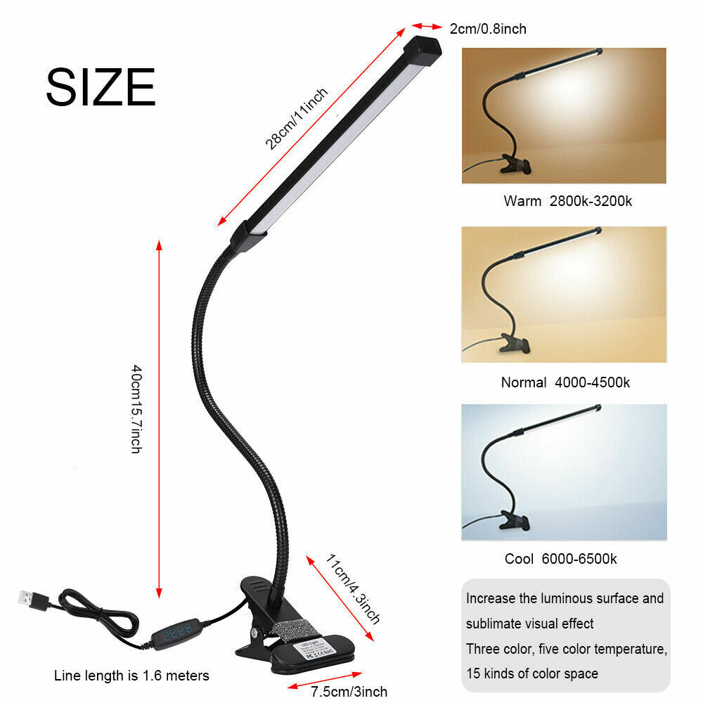 Clip On Desk Lamp Table Light Bedside Night Reading Led Eye Care USB Dimmable