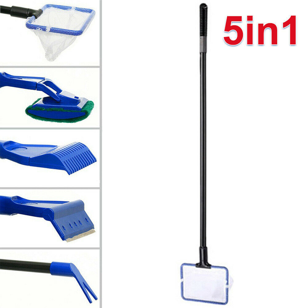 Water Aquarium Cleaning Tool 5 in1 Fish Tank Gravel Vacuum Glass Cleaner Brush