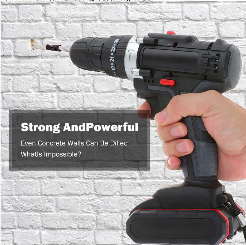 48V CORDLESS DRILL+ 2 BATTERY HEAVY DUTY IMPACT DRIVER BRUSHLESS HAMMER KIT