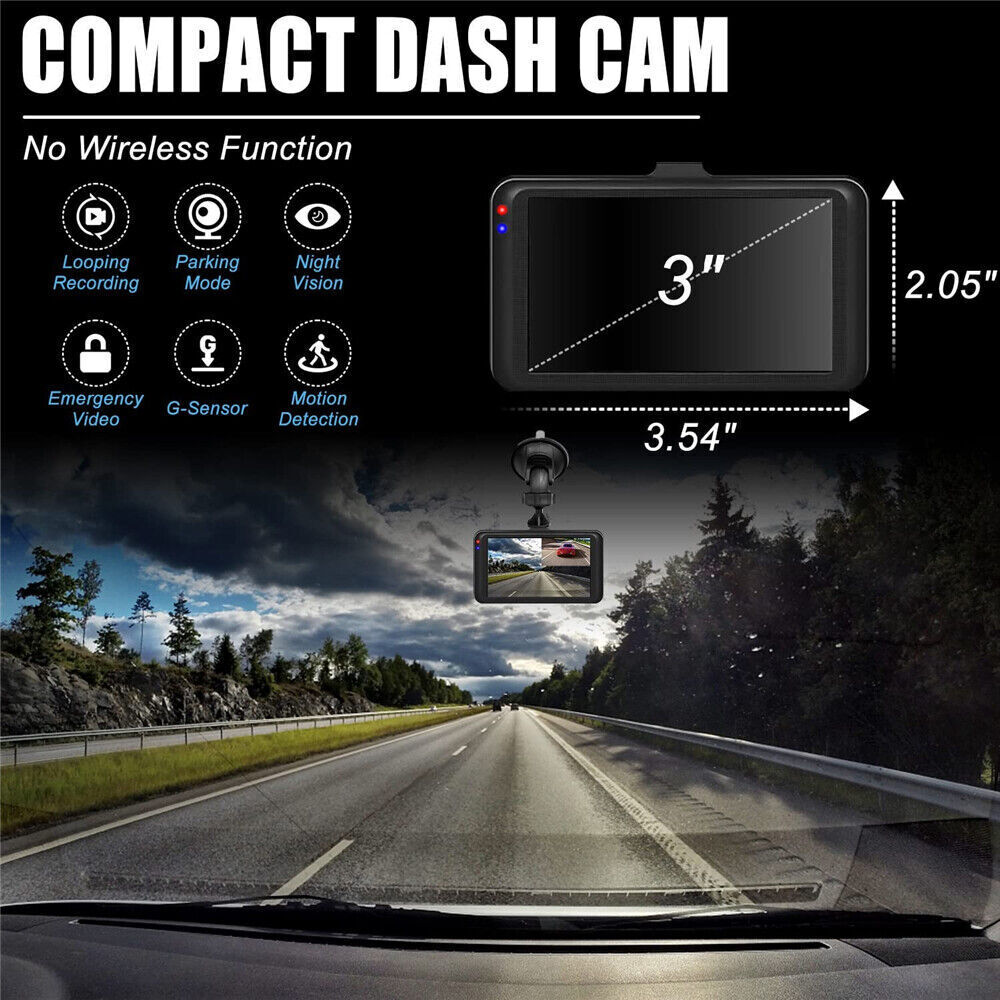 HD 1080P Car DVR 3" Lens Dash Cam Video Recorder Camera G-sensor Night Vision