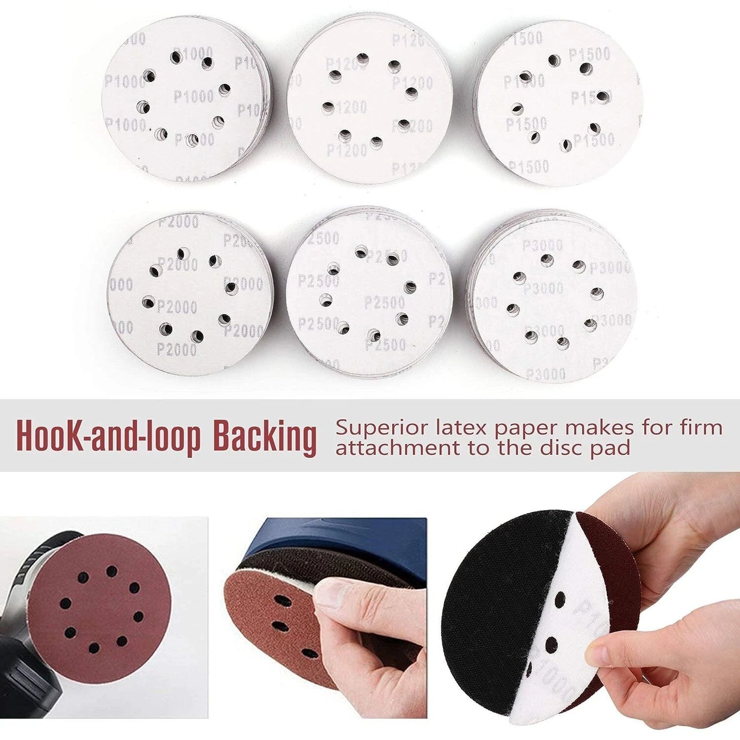 125mm 5" Sanding Discs 8-Hole 60-3000 Grit Orbital Sander Pads Sandpaper 100pcs