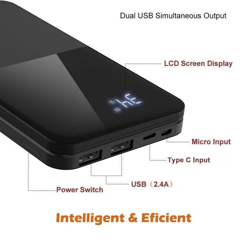 5000mAh Portable Power Bank Charger With LCD 2USB External Battery Pack