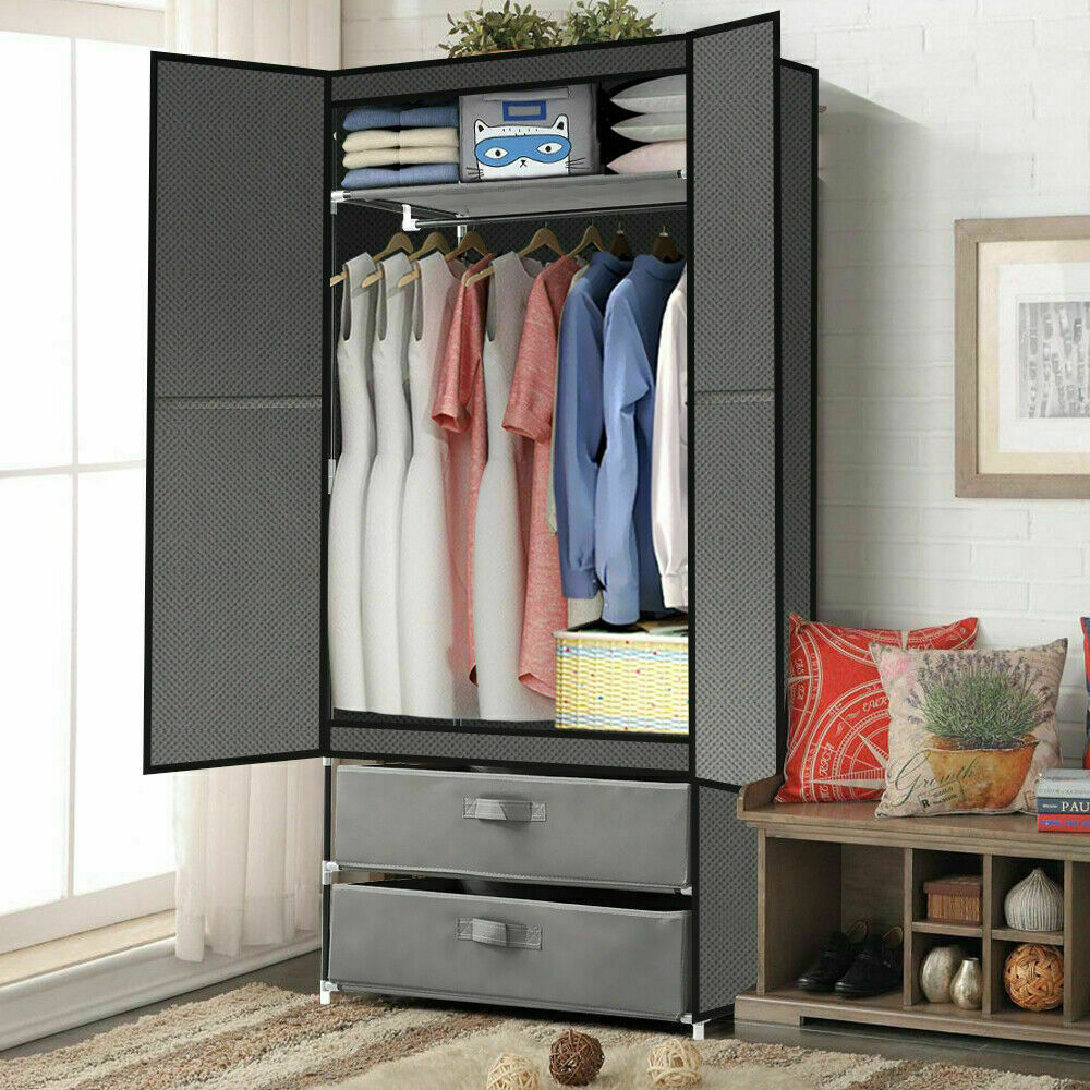 Large Portable Clothes Closet Wardrobe Storage Cabinet Organiser Unit with Shelf