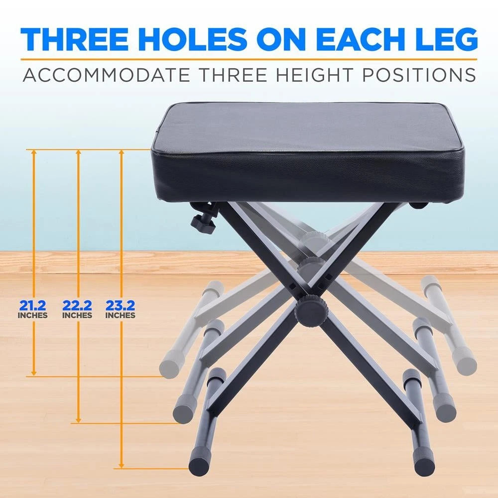 3-Way Adjustable Piano Stool Folding Keyboard Bench Chair with Padded Seat