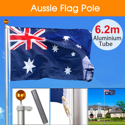 6.2M Aluminum Australia Flag Pole Australian Flagpole Ball Top Kit Full Set