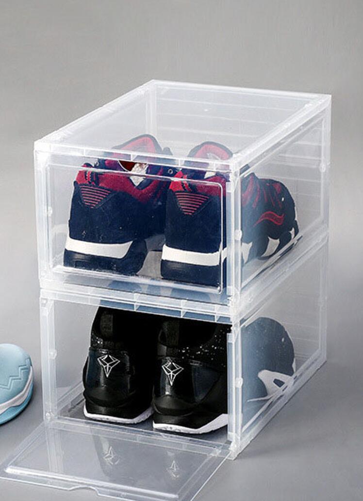 Magnetic Sneaker Drop Front Shoe Box Stackable Storage Clear Plastic Case