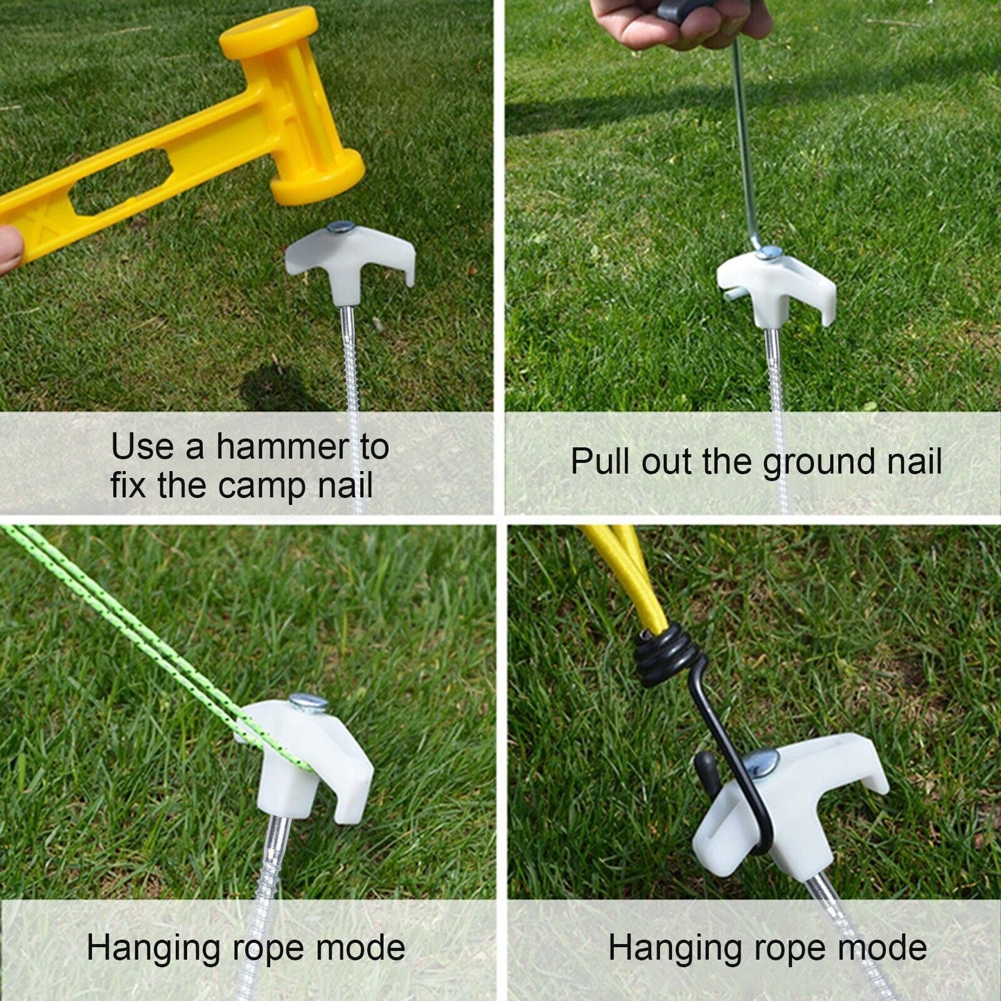 Heavy Duty Steel Drill Screw in Camping Tent Pegs Glow in The Dark Head + Ropes