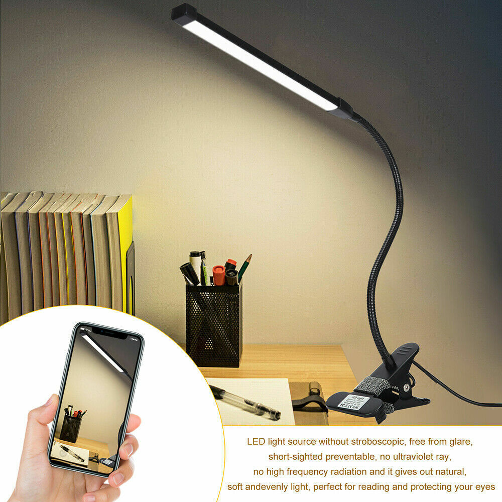 Clip On Desk Lamp Table Light Bedside Night Reading Led Eye Care USB Dimmable