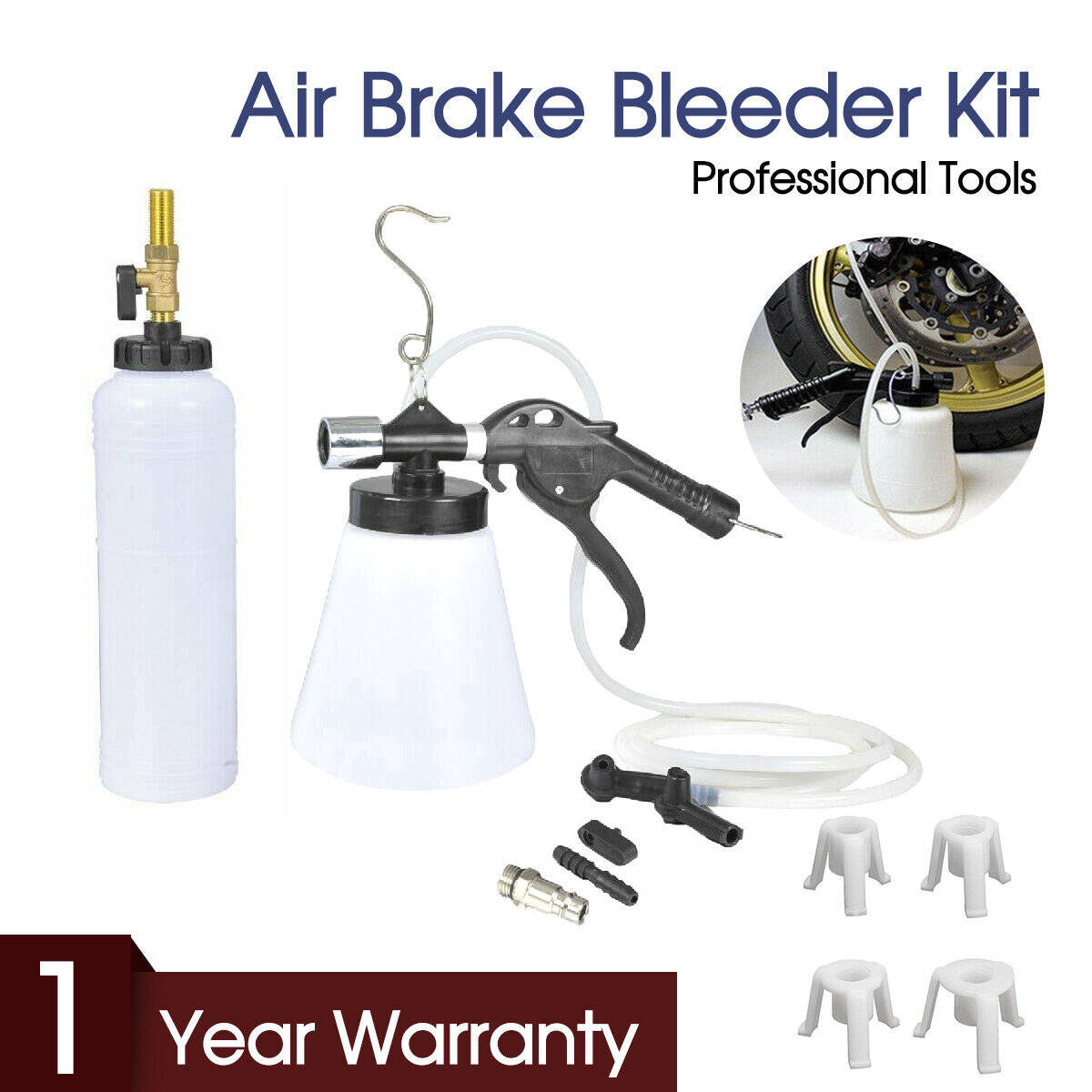 Air Brake Bleeder Kit Clutch Vacuum Oil Bleeding Extractor Fluid Fill Adapters