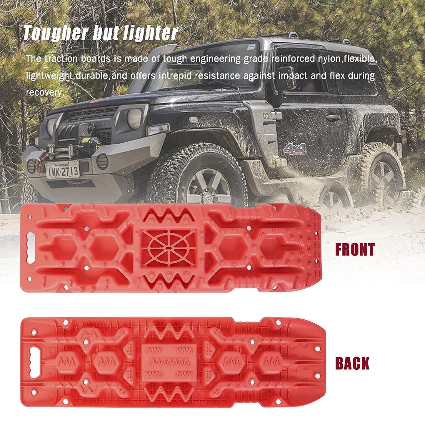 2PC Mud Snow Sand Off Road Traction Board Anti-Skid TIre Ladder W/Jack Lift Base