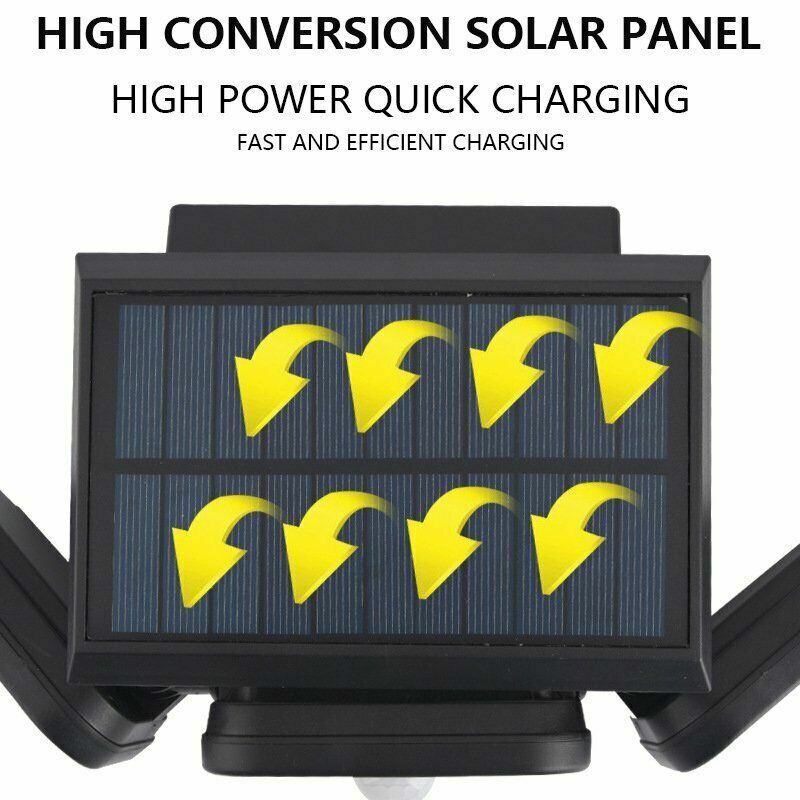 3 Head Solar Motion Sensor Light Outdoor Garden Wall Security Flood Lamp 100LEDs