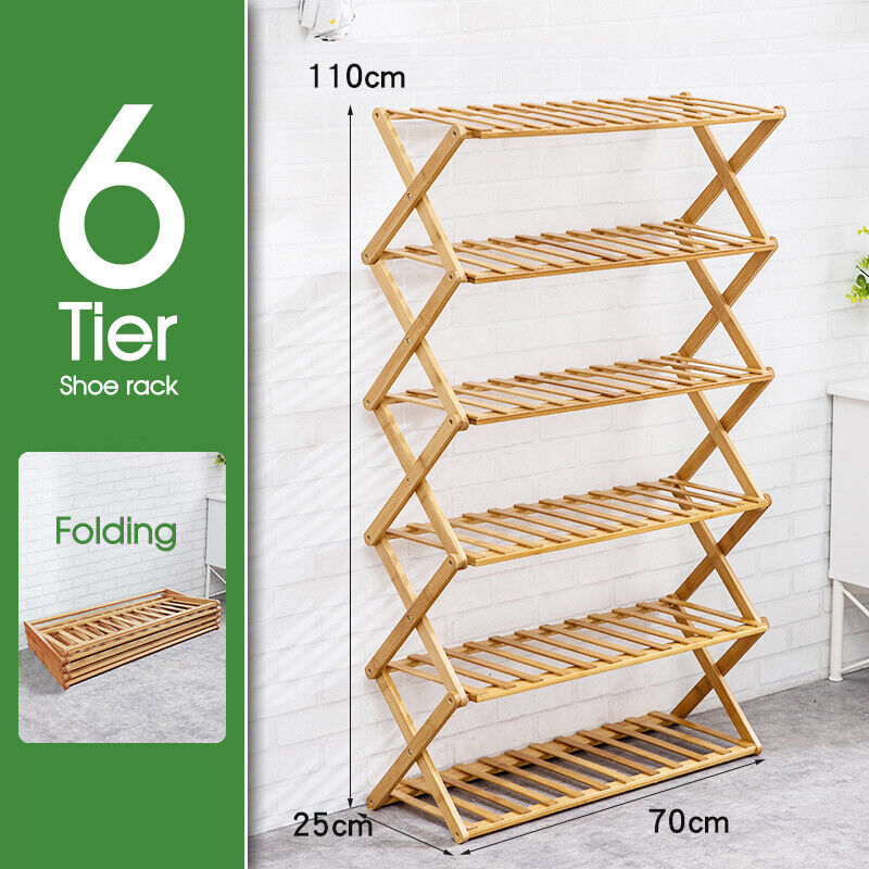 3-6 Tier Folding Shoe Rack Bamboo Wooden Shelf Stand Storage Organizer Cabinet