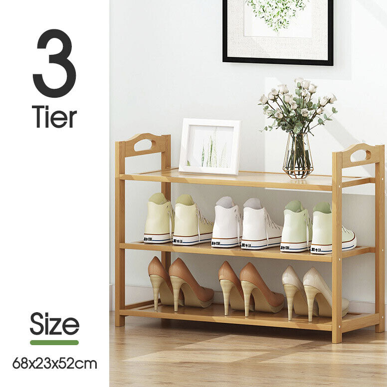 3-6 Tiers Layers Bamboo Shoe Rack Storage Organizer Wooden Shelf Stand Shelves