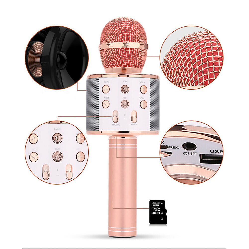 Karaoke Microphone Speaker Wireless Bluetooth Handheld Mic USB Player KTV