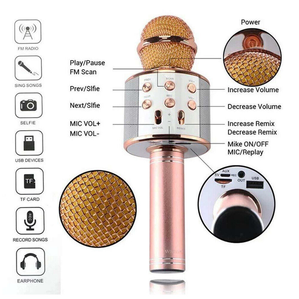 Karaoke Microphone Speaker Wireless Bluetooth Handheld Mic USB Player KTV