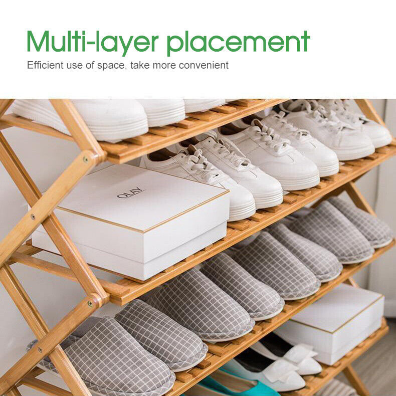 3-6 Tier Folding Shoe Rack Bamboo Wooden Shelf Stand Storage Organizer Cabinet