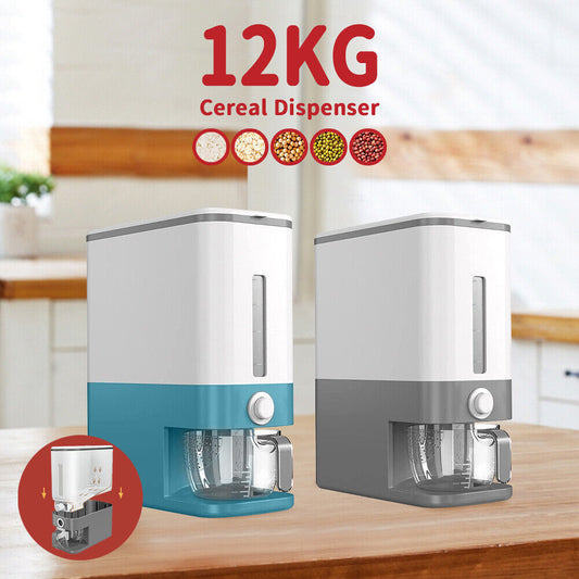Rice Cereal Dispenser 12KG Grain Container Auto Food Storage Box Measuring Cup